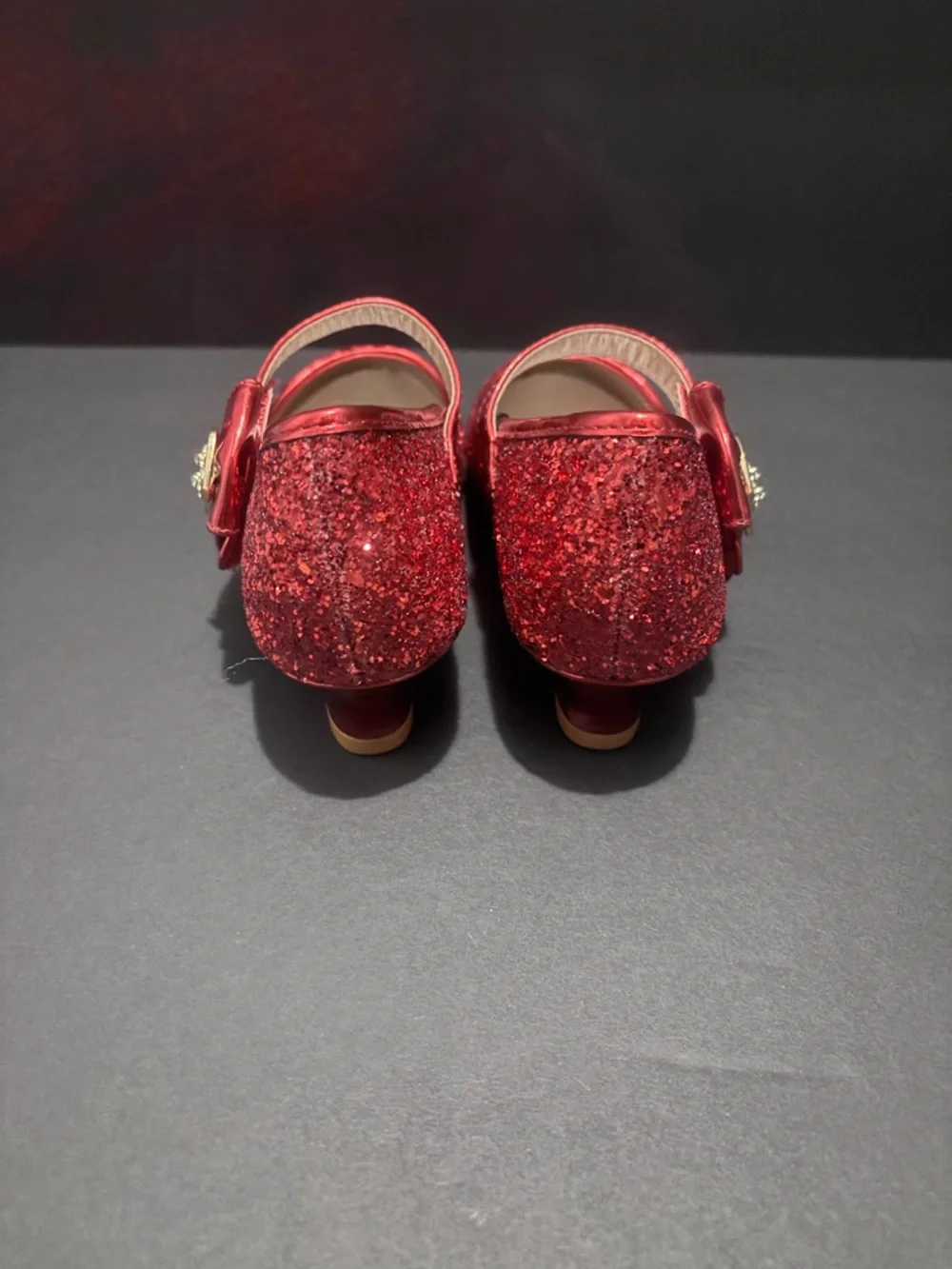 NWOT Girls Size 1 Red Glitter Mary Jane Heels with Bow Accent - Picture 5 of 6